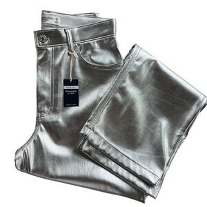 Abercrombie & Fitch Womens 4 27 Silver Vegan Leather Curve Love 90s Relaxed Pant